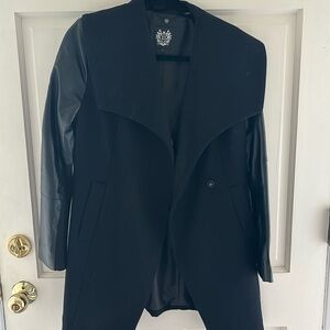 Dawn Levy pea coat with faux leather sleeves